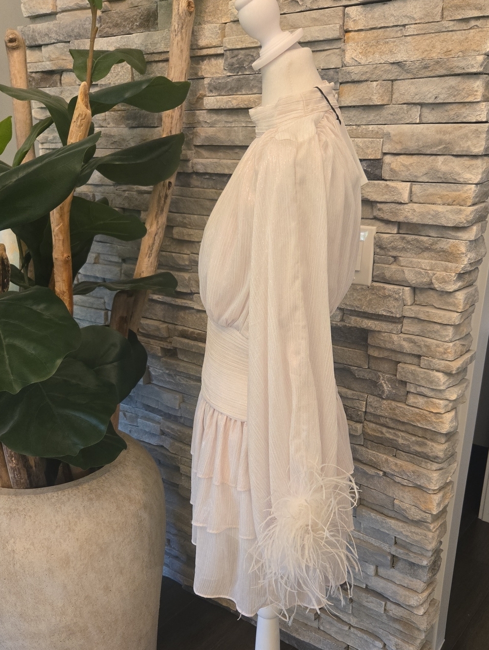 A Loves A Mock Neck Feather Trim Mini Dress - Picture 6 of 6